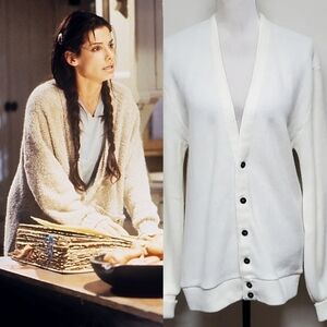 𝅺VINTAGE 80s Jantzen Cream Knit V-neck Poet Sleeve Cardinal Sweater Medium